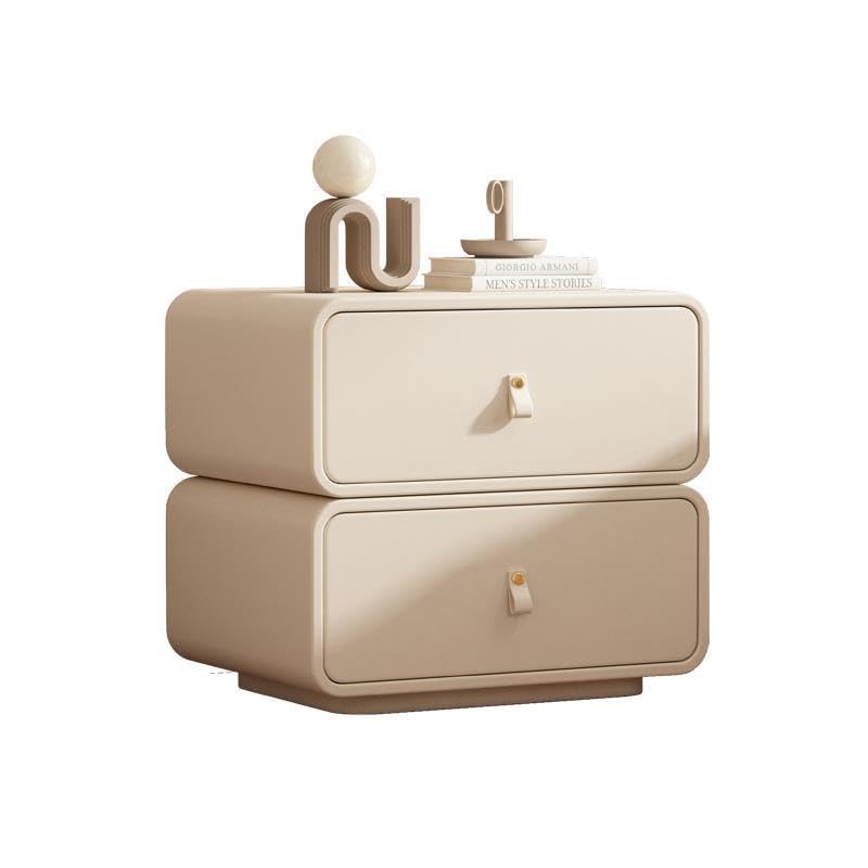 Modern Rounded Leather Nightstand with Storage Cabinet