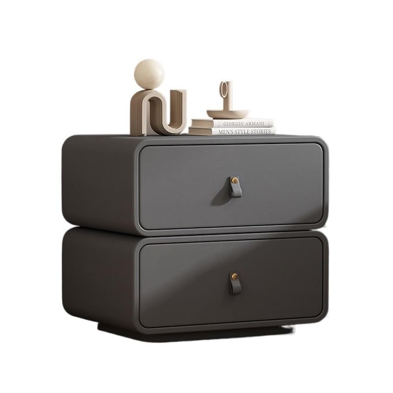 Modern Rounded Leather Nightstand with Storage Cabinet