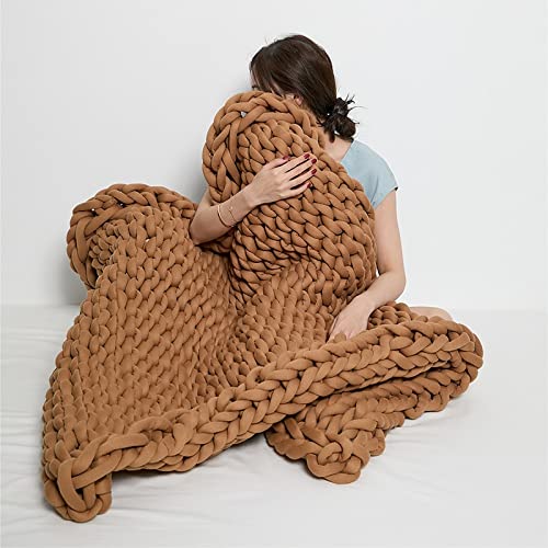 Chunky Knit Cotton Throw Blanket – Soft & Warm, Khaki