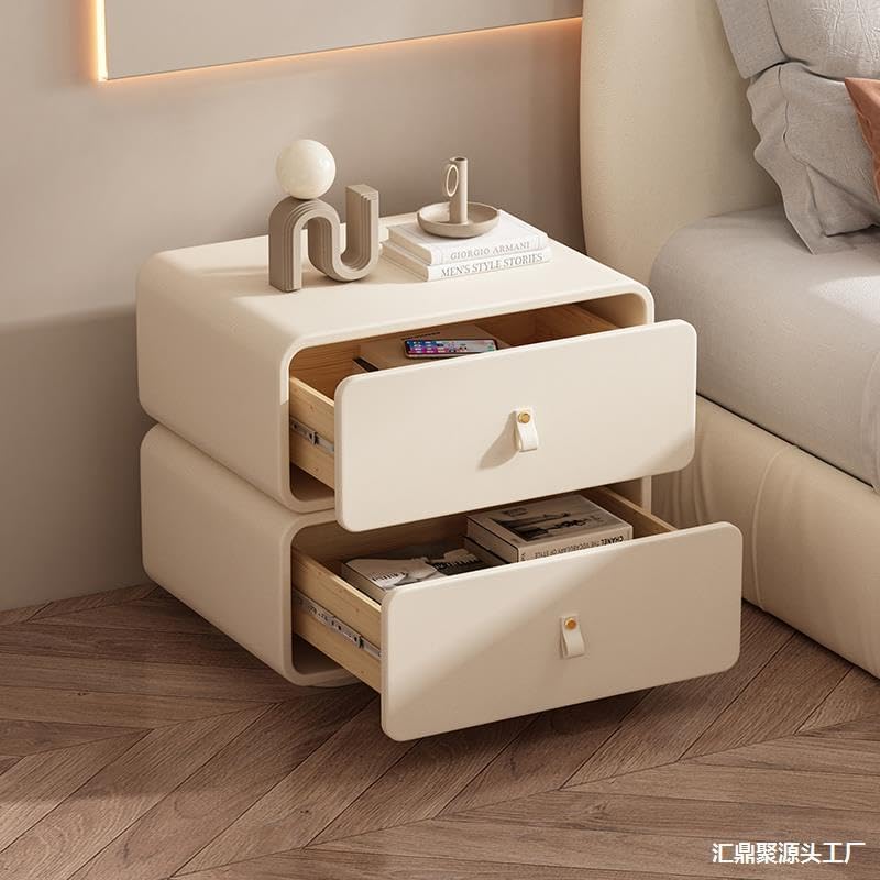 Modern Rounded Leather Nightstand with Storage Cabinet