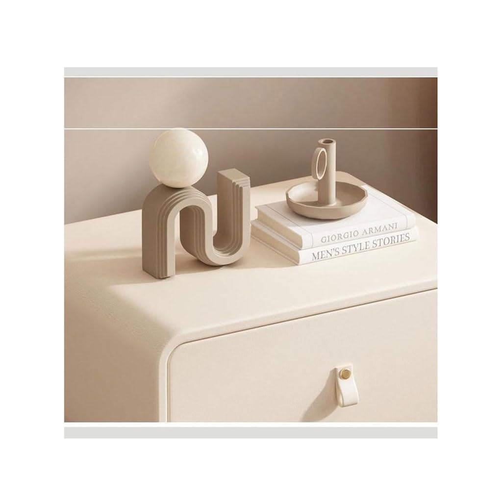 Modern Rounded Leather Nightstand with Storage Cabinet