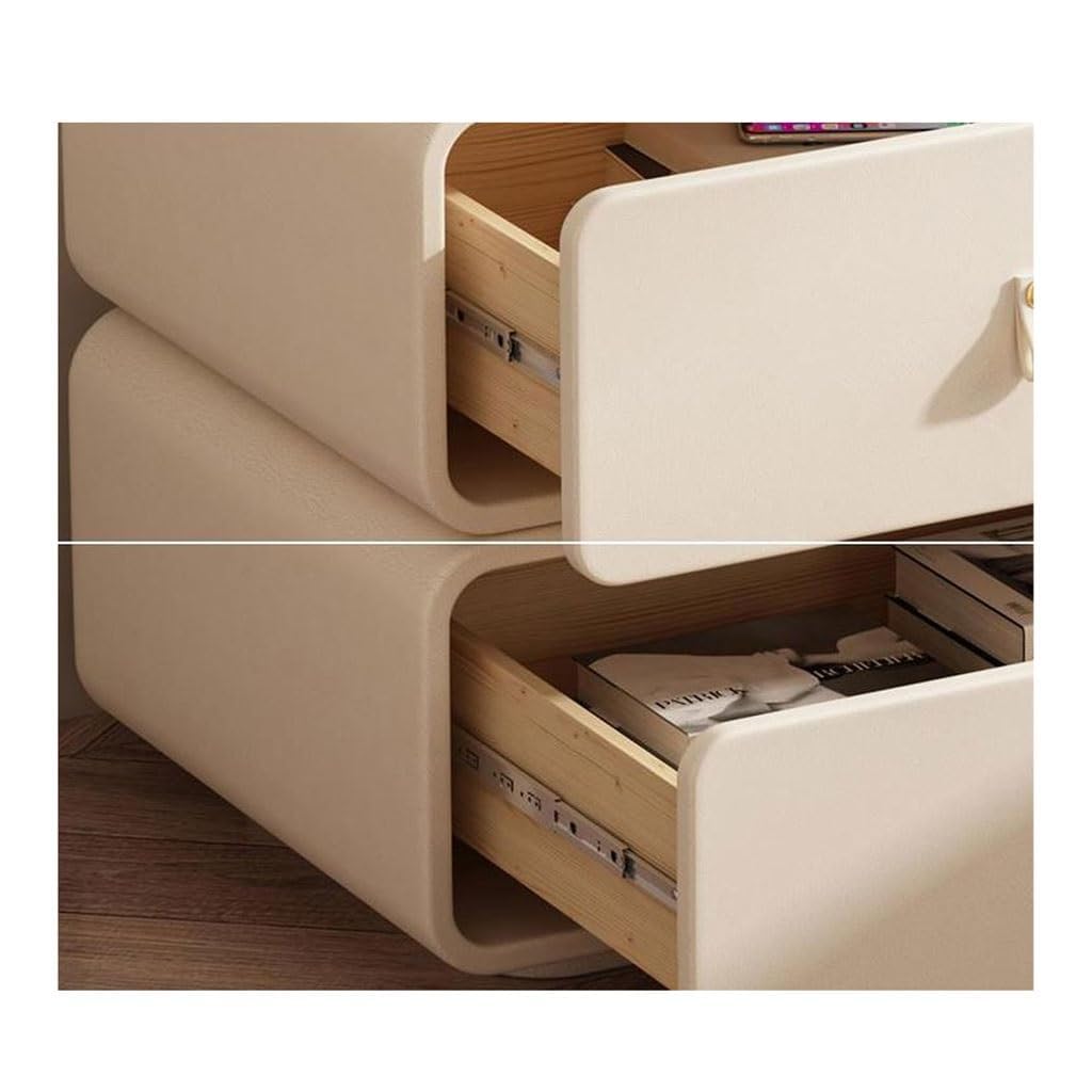 Modern Rounded Leather Nightstand with Storage Cabinet