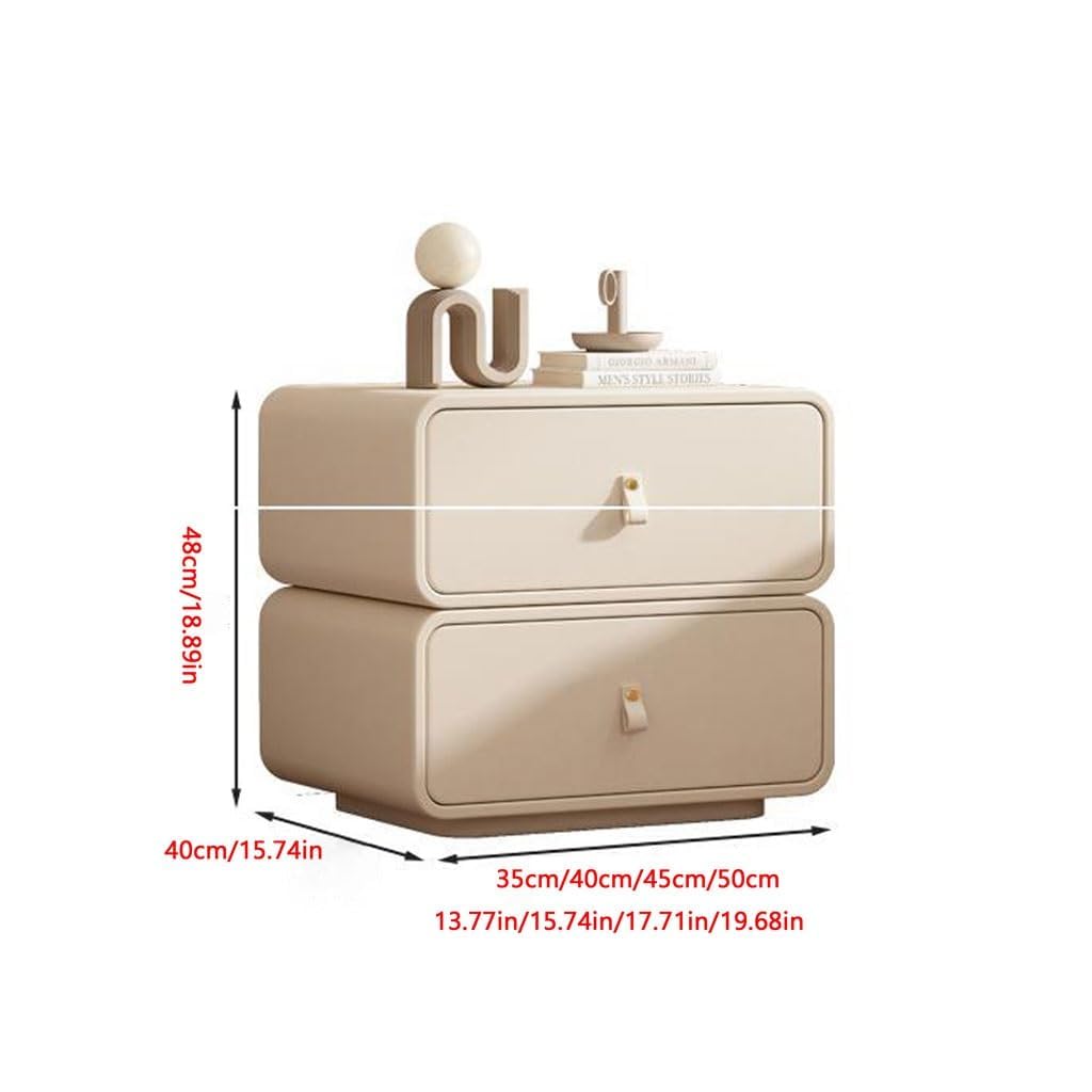Modern Rounded Leather Nightstand with Storage Cabinet