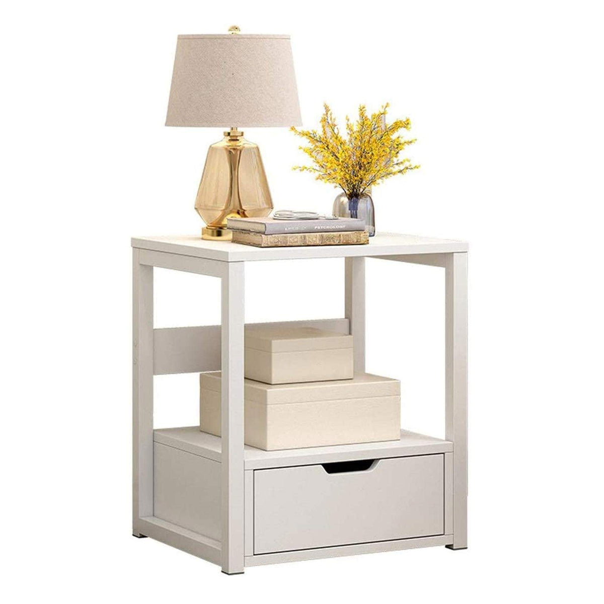 Bedside Nightstand with Drawer & Open Shelf