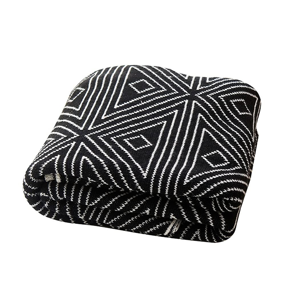 Double-Sided Jacquard Knit Throw Blanket – Diamond Stripe Pattern