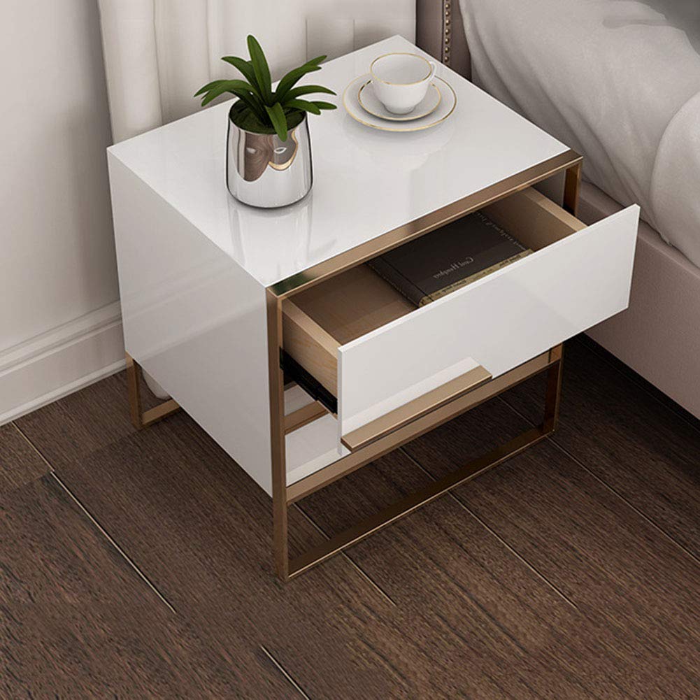 Double-Drawer Bedside Nightstand with Wicker Storage Basket