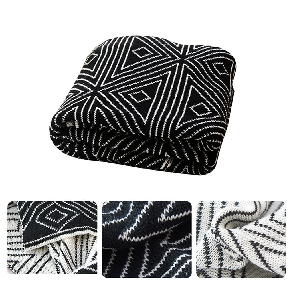 Double-Sided Jacquard Knit Throw Blanket – Diamond Stripe Pattern