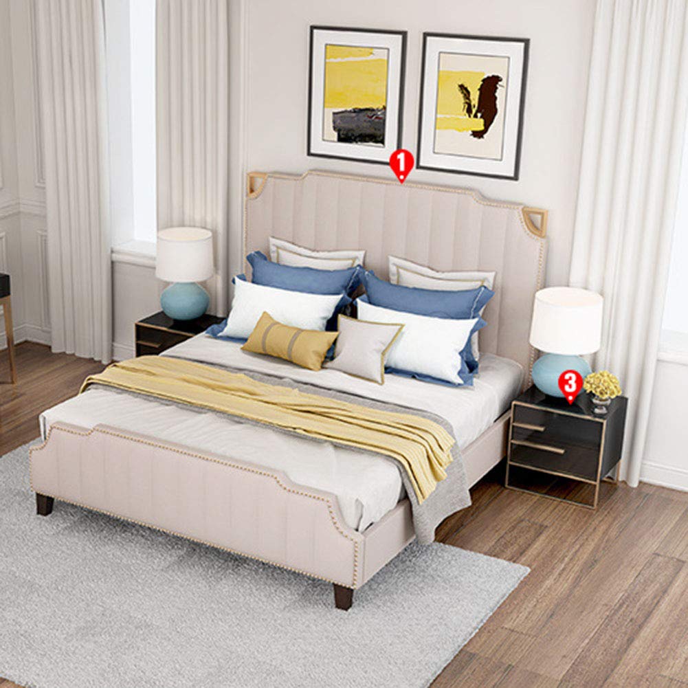 Double-Drawer Bedside Nightstand with Wicker Storage Basket