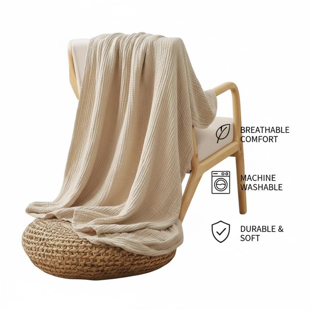 Lightweight Cotton Muslin Cooling Blanket – Breathable Summer Throw
