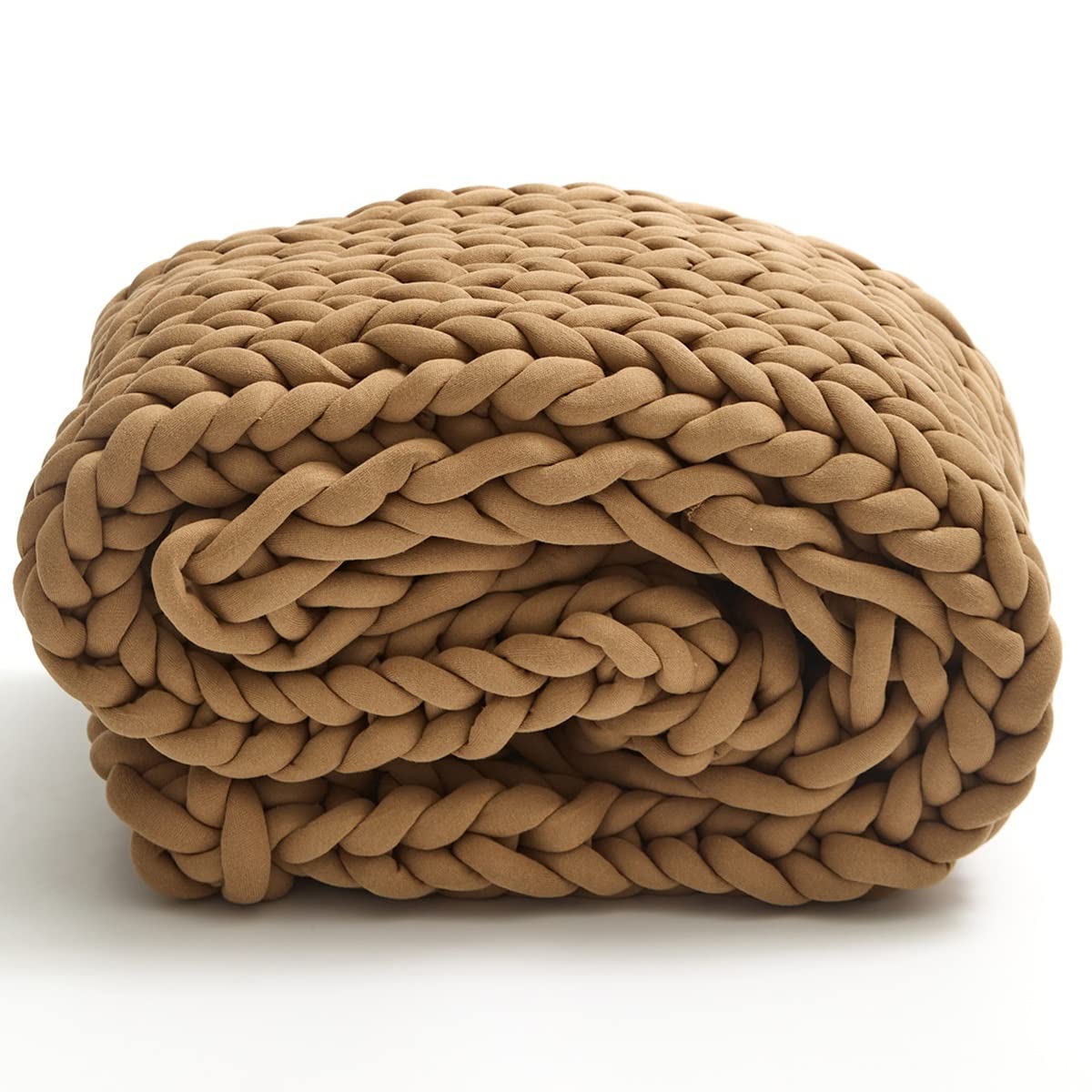 Chunky Knit Cotton Throw Blanket – Soft & Warm, Khaki