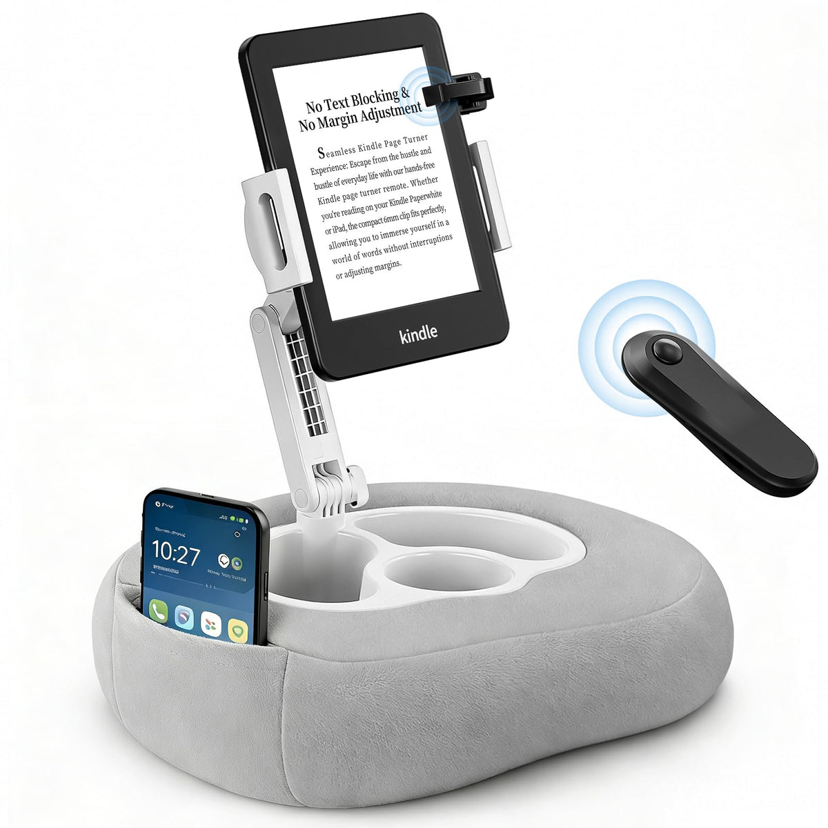 Adjustable Kindle & Tablet Pillow Stand with Wireless Page Turner