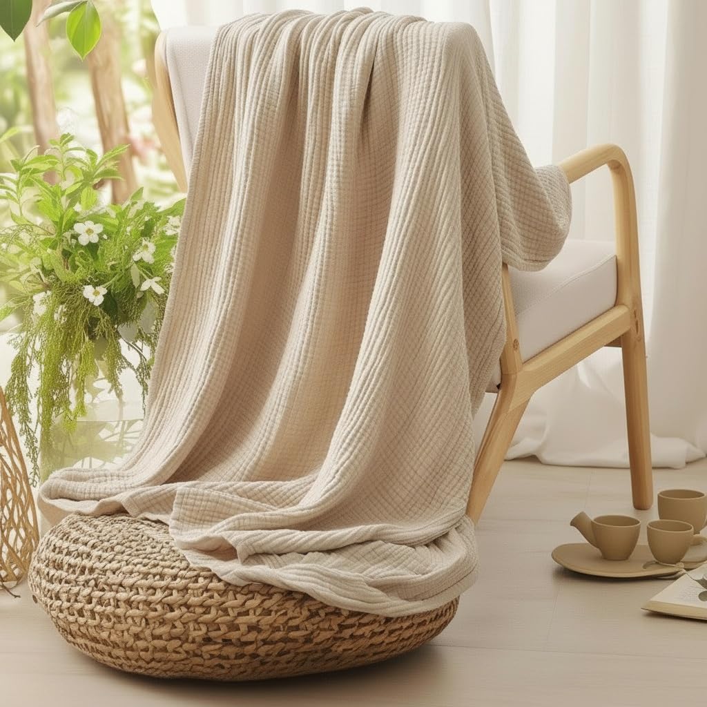 Lightweight Cotton Muslin Cooling Blanket – Breathable Summer Throw