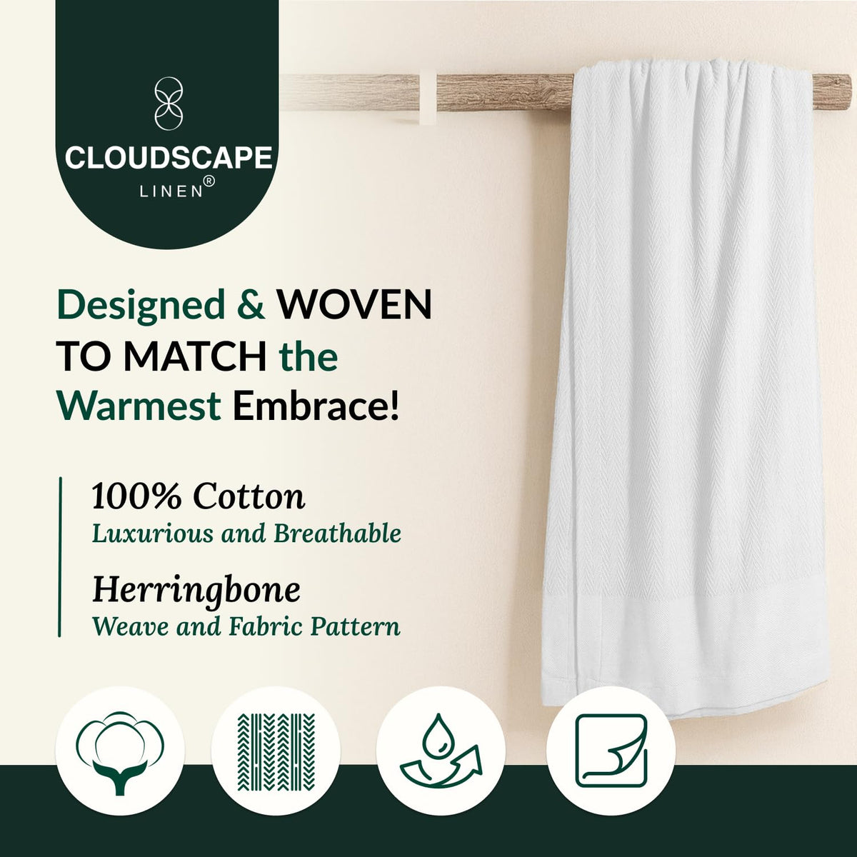 CLOUDSCAPE LINEN Herringbone Blanket