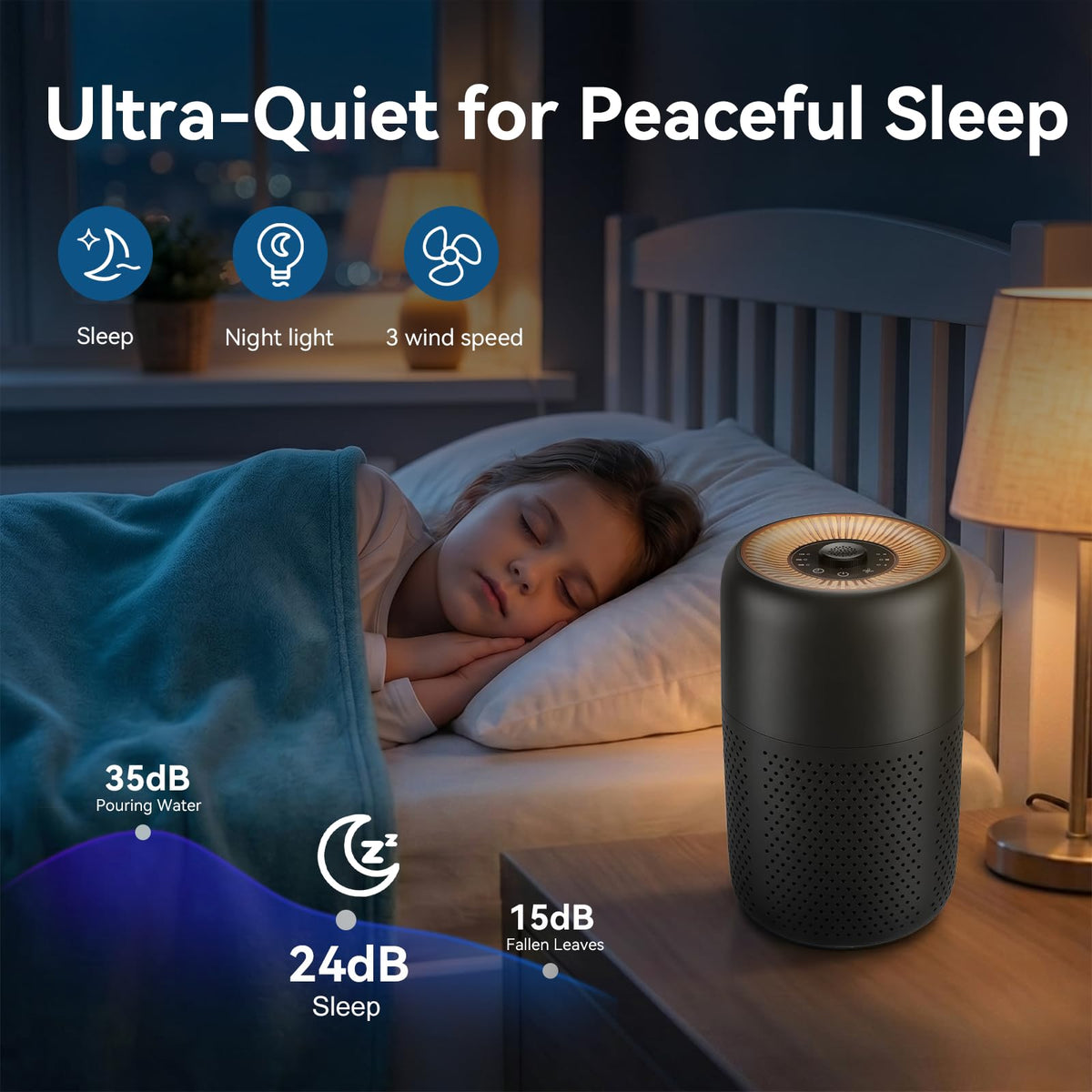 2-Pack Bedroom Air Purifiers with Essential Oil Diffuser & Nightlight