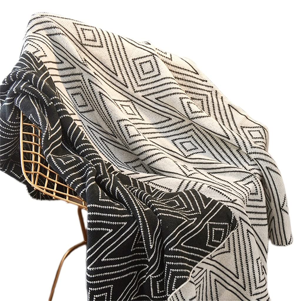 Double-Sided Jacquard Knit Throw Blanket – Diamond Stripe Pattern