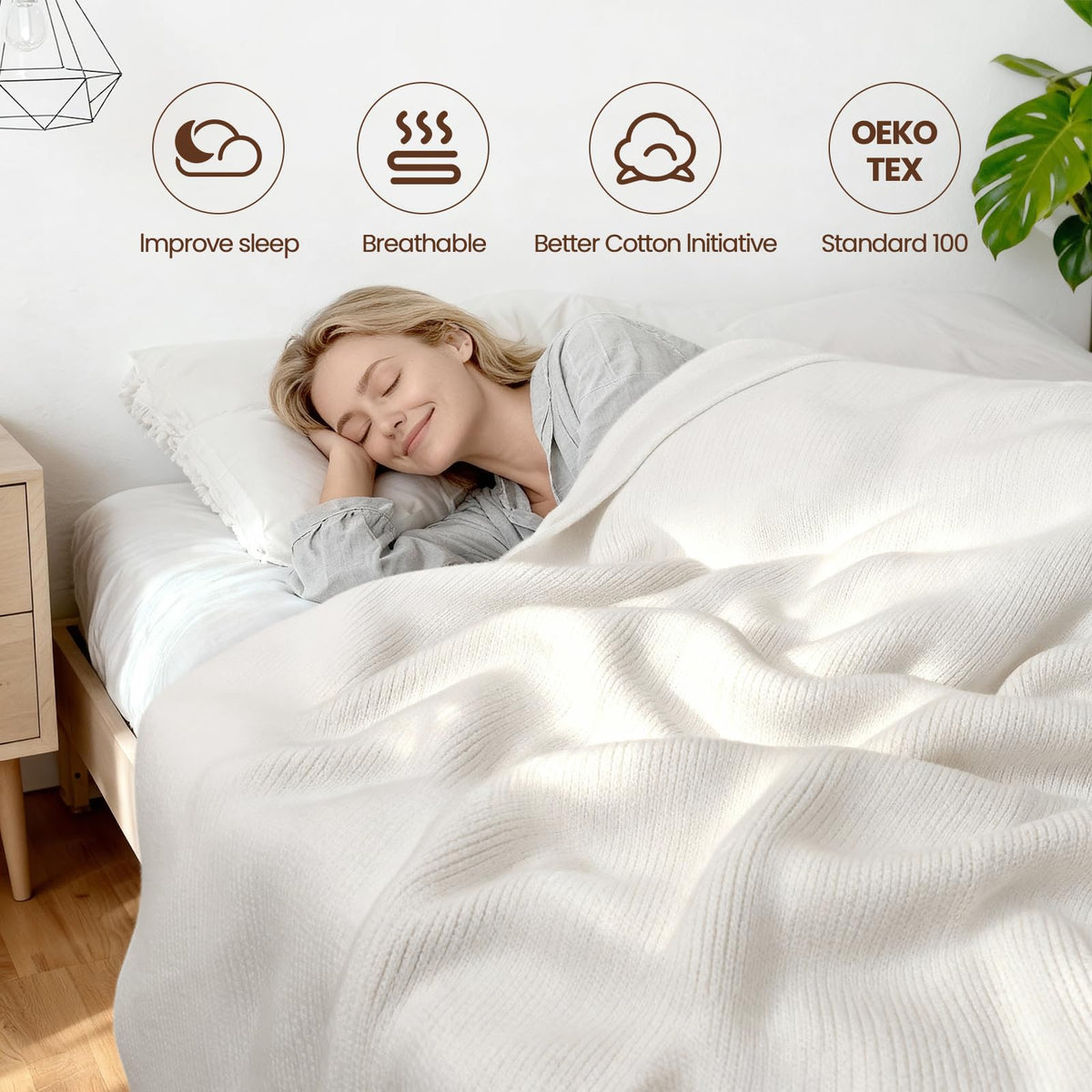 Chunky Knit Cotton Weighted Blanket – 16 lb, 62" × 90"