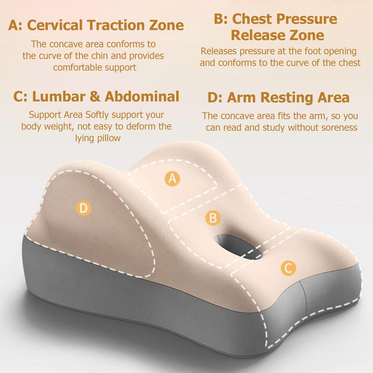 Adjustable Memory Foam Face-Down Support Pillow for Sleeping & Reading