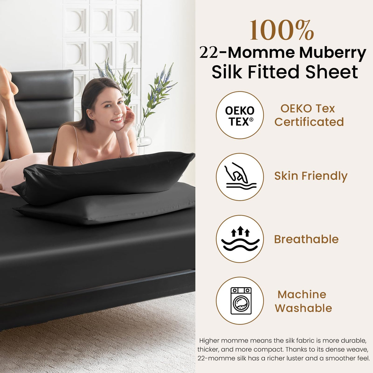 22 Momme Mulberry Silk Fitted Sheet – 16" Deep Pocket