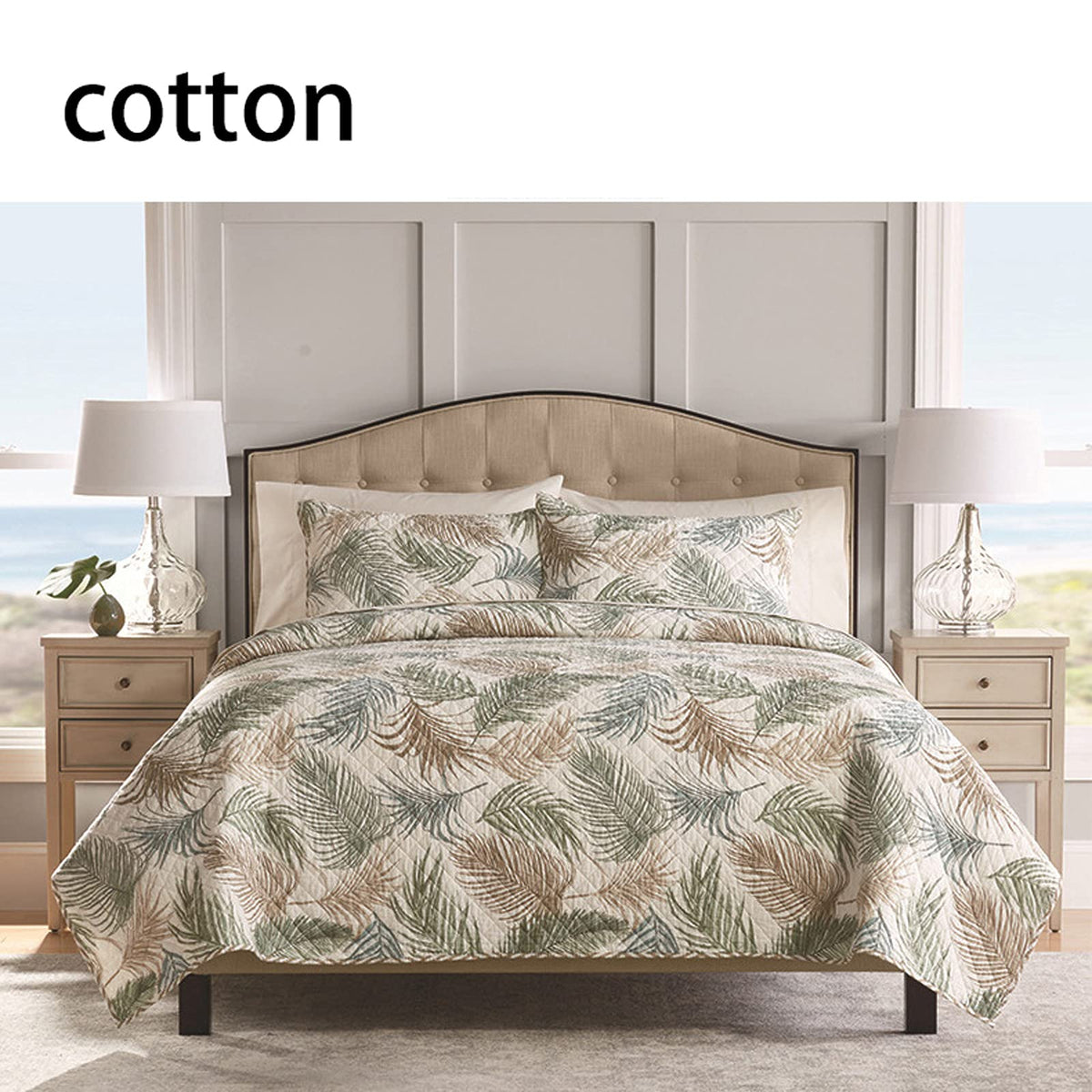 Reversible Cotton Patchwork Coverlet Set – Tropical Design
