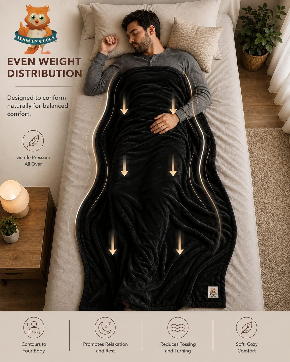 Extra Large Organic Cotton Weighted Blanket – 25 lb, Black