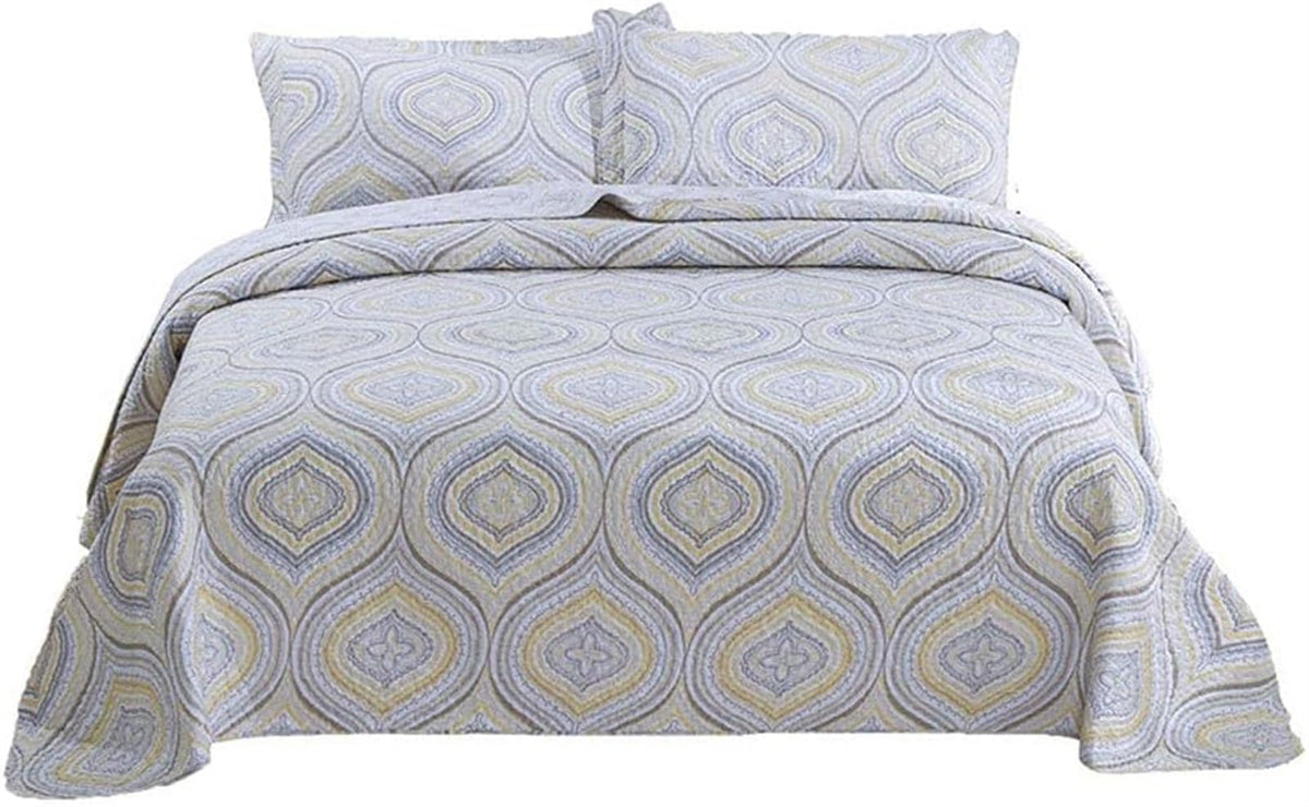 100% Cotton Reversible 3-Piece Quilted Coverlet Set