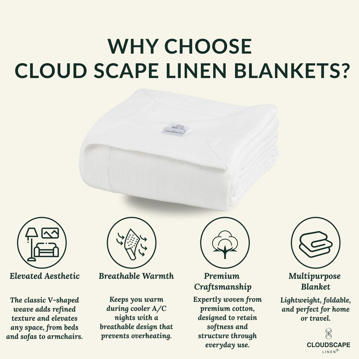 CLOUDSCAPE LINEN Herringbone Blanket