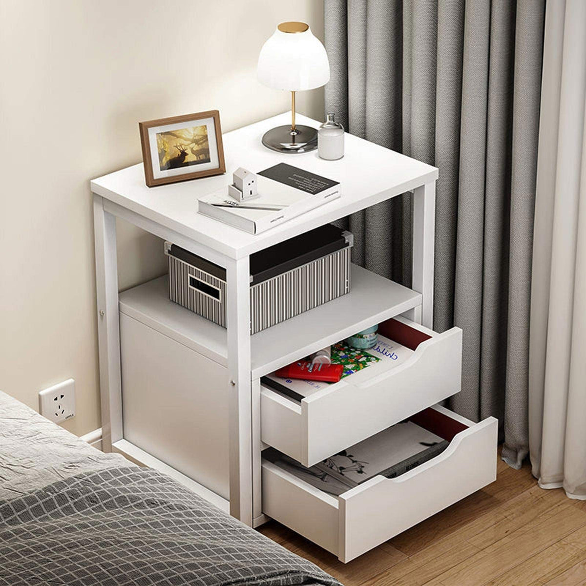Bedside Nightstand with Drawer & Open Shelf