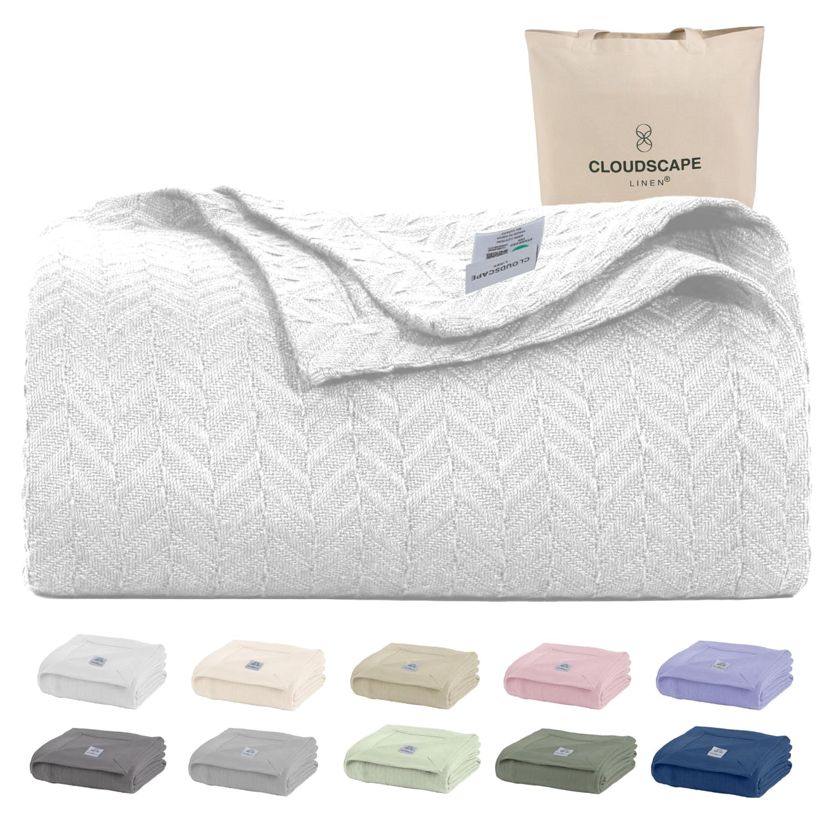 CLOUDSCAPE LINEN Herringbone Blanket