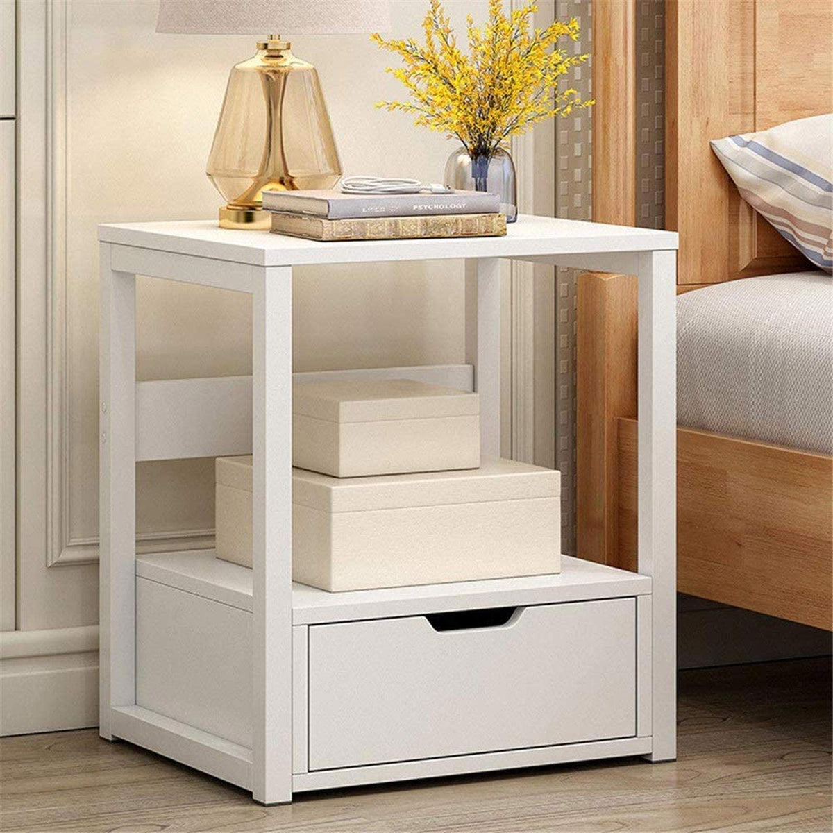 Bedside Nightstand with Drawer & Open Shelf
