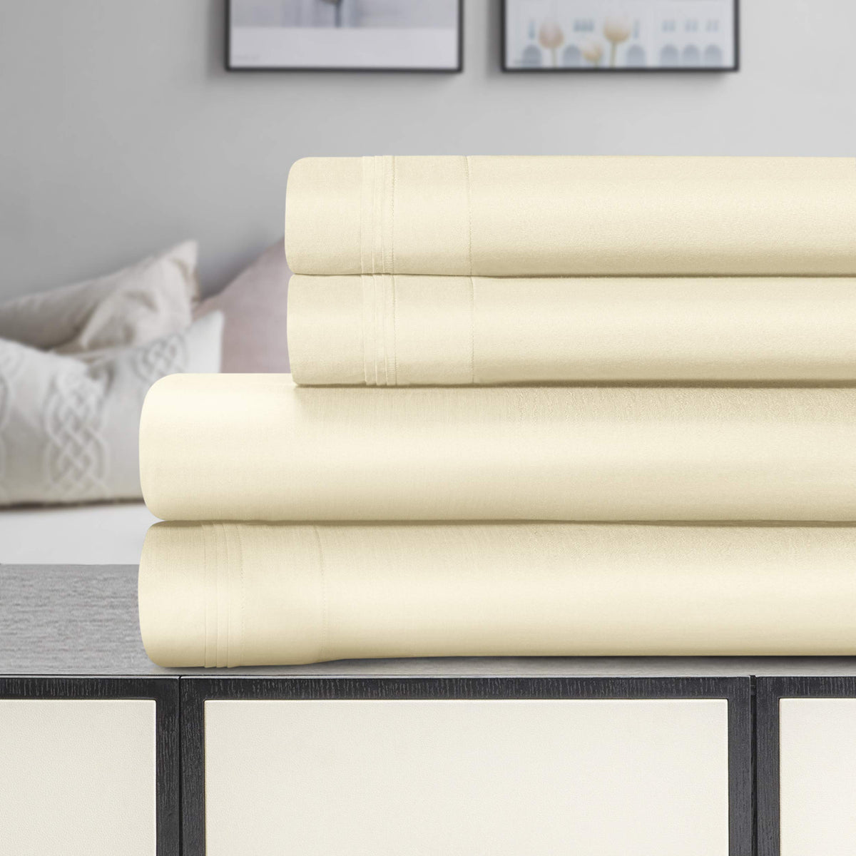 1500 Thread Count Egyptian Cotton 4-Piece Sheet Set – Deep Pocket, Queen, Grey
